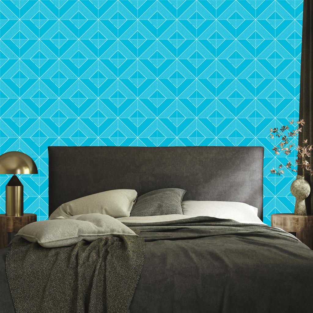 Geometric Rhombus Turquoise Wallpaper, Soft Shapes 50x1000
