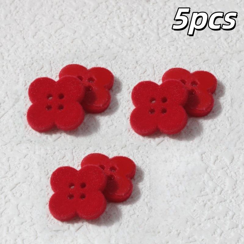 5pcs Fashion Lucky Clover Four-Leaf Clover Shaped Four-Eye Velvet Button Suitable for Winter Coat Fleece Clothing Sewing Decorat