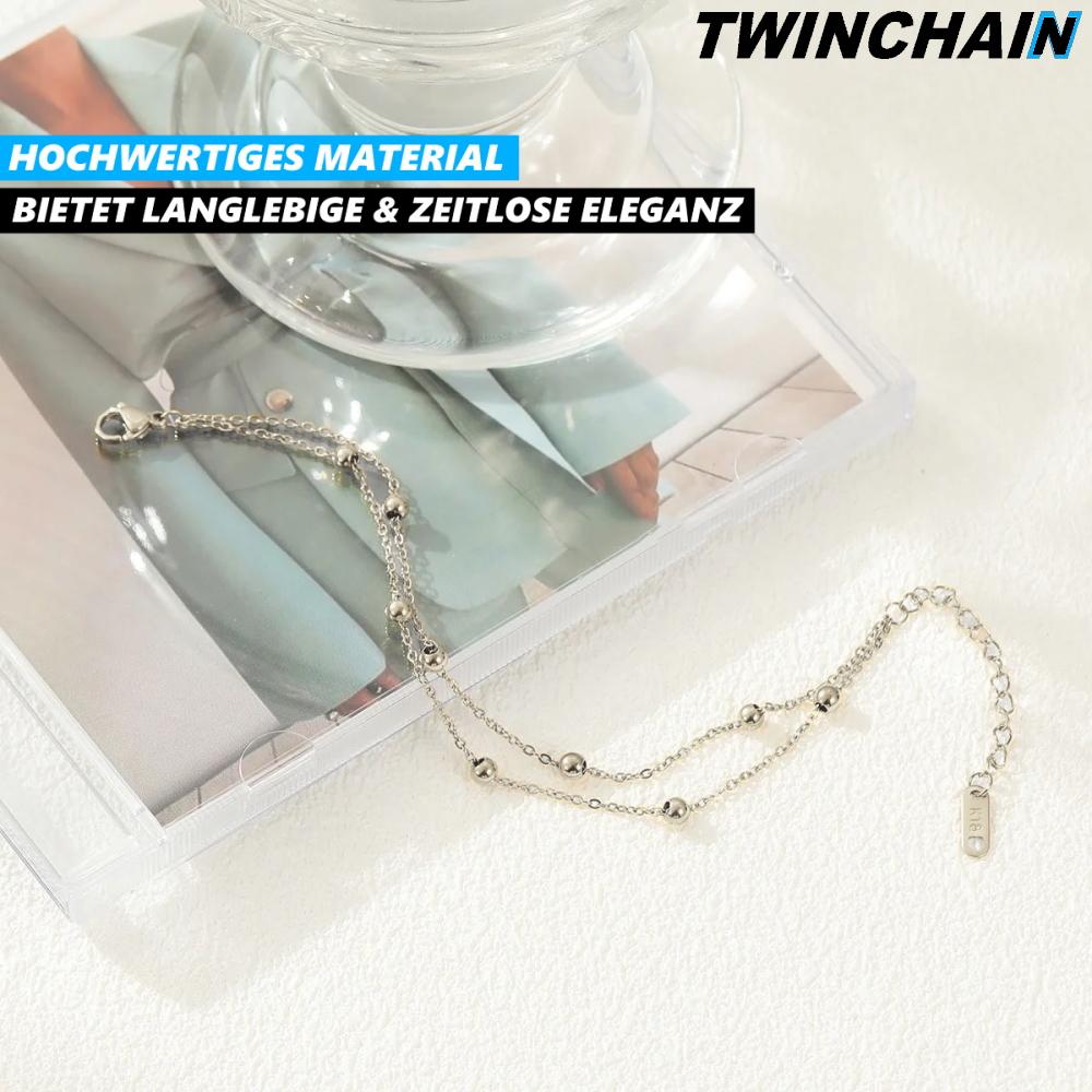 TWINCHAIN Pulseira Dupla Bijuteria de Braço Corrente de Braço Bijuteria Dupla Bola Prata