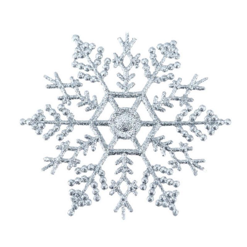 6/12pcs Christmas Snowflakes Decorations Silver Glitter Artificial Plastic Fake Snowflake Xmas Tree Ornaments Pendant Navidad