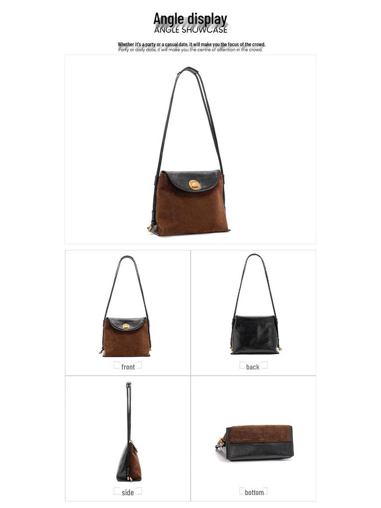 Women's Genuine Leather Suede Patchwork Crossbody Bag - Casual, Fashionable, Versatile Shoulder Bag