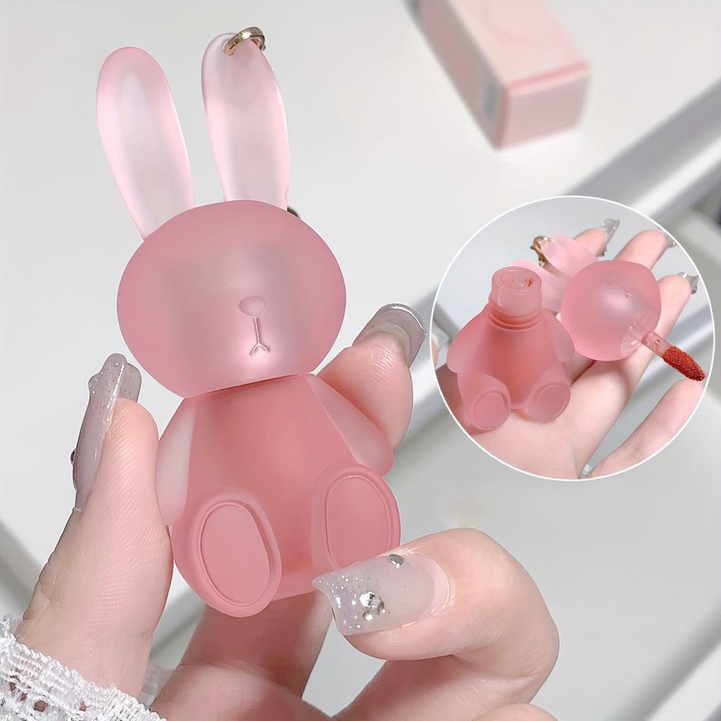 Precioso barro labial en forma de conejo aterciopelado, duradero, hidratante, antiadherente, con acabado mate, arcilla para labios perfecta para el maquillaje diario