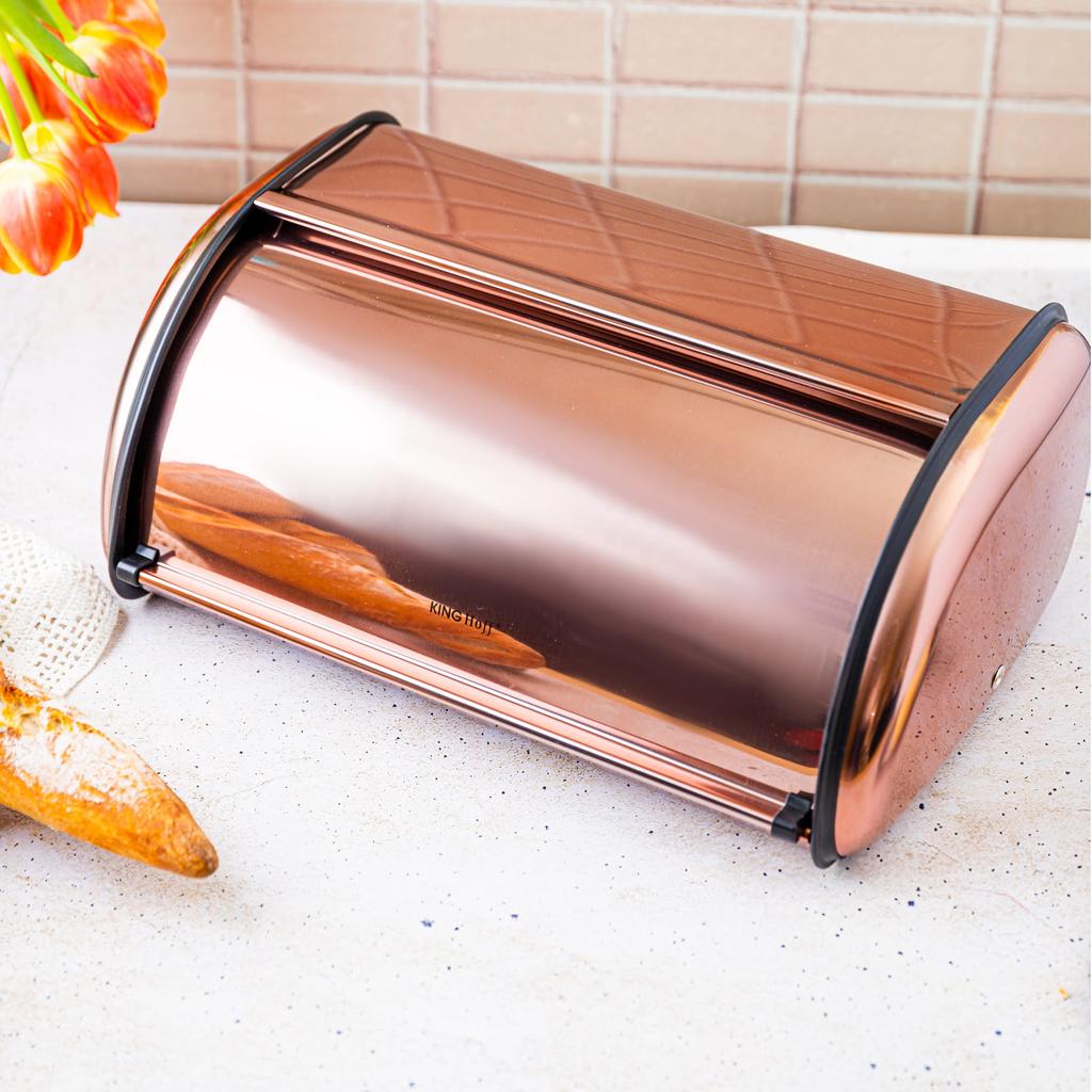 Large Steel Bread Bin 44cm Matte Rose Gold KINGHOFF KH-1870