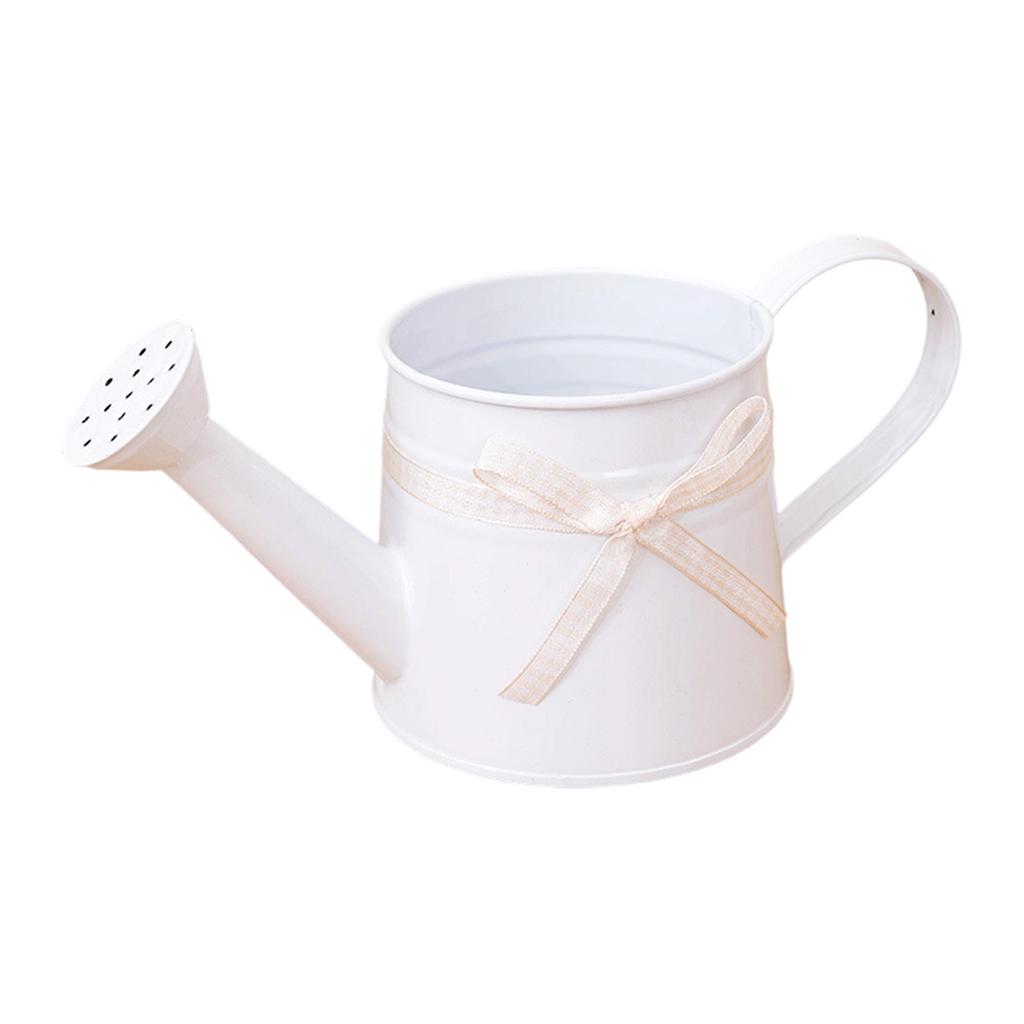 Metal Watering Can with Gingham Ribbon Decorative Garden Watering Pot for Indoor Outdoor Plant Care and Flower Arrangement