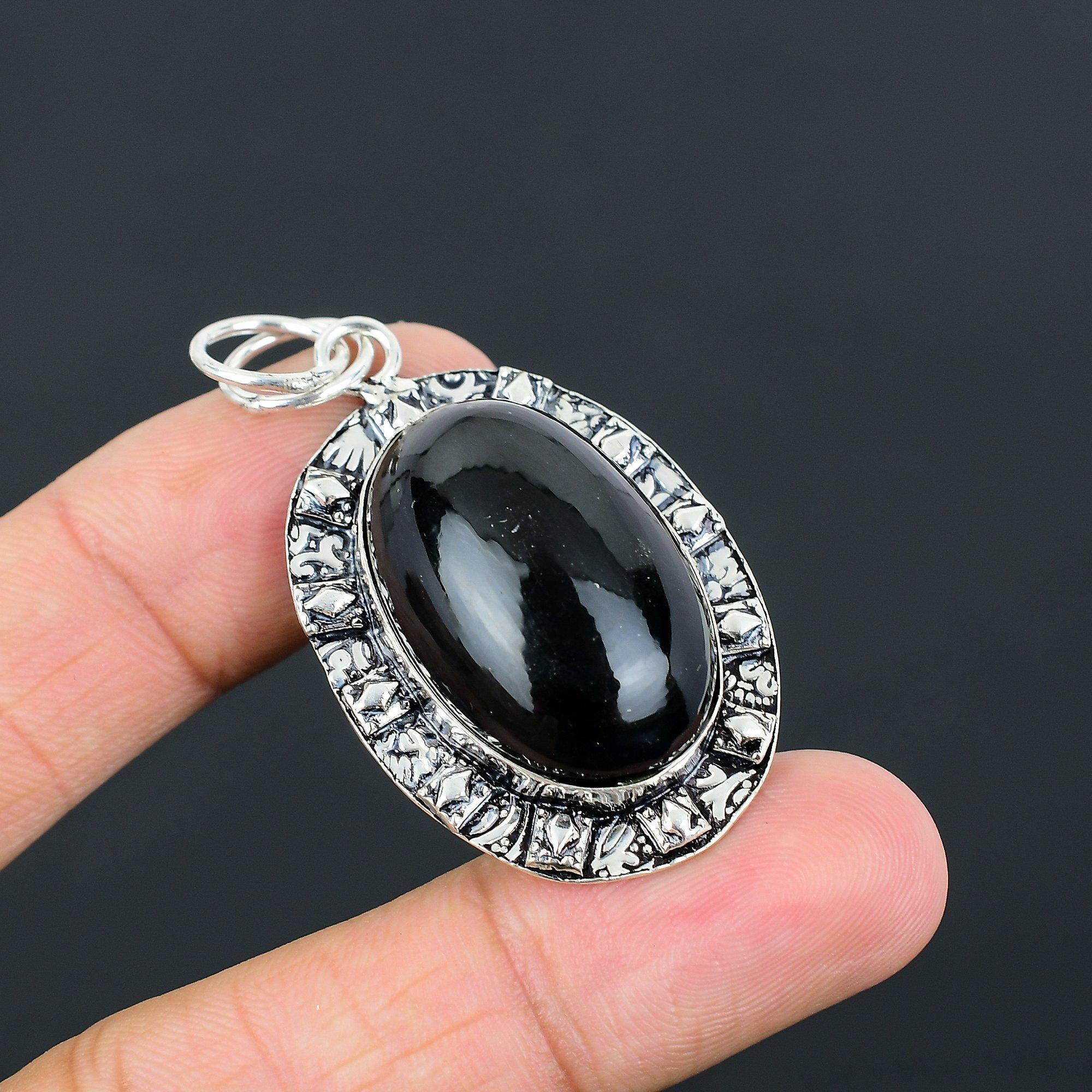 Daughters Day Deal Sterling Silver Obsidian Eye Gemstone Ethnic Pendant Jewelry