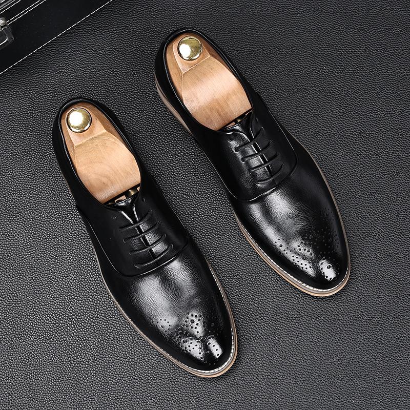 Fashion New Fashion Men's Dress Leather Shoes Male Designer Black White Lace Up Oxfords Wedding Prom Homecoming Footwear Zapatos Hombre