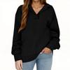 Women's Fashion Long Sleeve Solid Color V-Neck Loose Sweatshirt Top