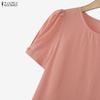 ZANZEA Women Casual Round Neck Solid Color Short Sleeve Blouse
