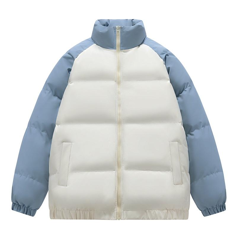 Men's Winter Couple Stand-up Collar Thickened Warm Color-blocking Cotton Jacket Plus-size Bread Jacket Trendy Padded Clothes
