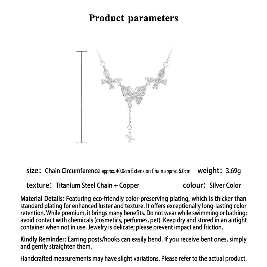 Fashion Jewelry Necklace Cubic Zirconia Sparkling Cubic Zirconia Necklace Butterfly Pendant Necklace Color-Retaining For Parties