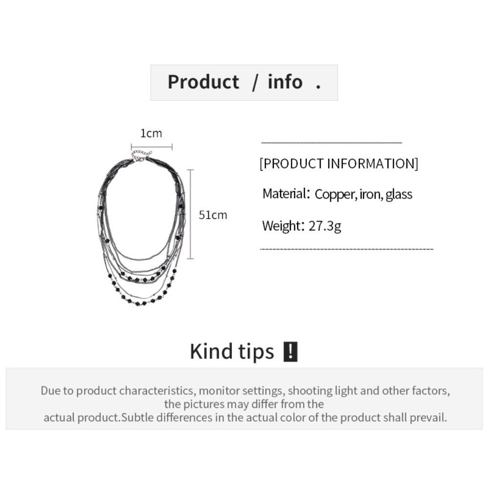 Multi-Layer Beaded Chain Necklace Black Silver Color Stacked Collarbone Chain Women Gift