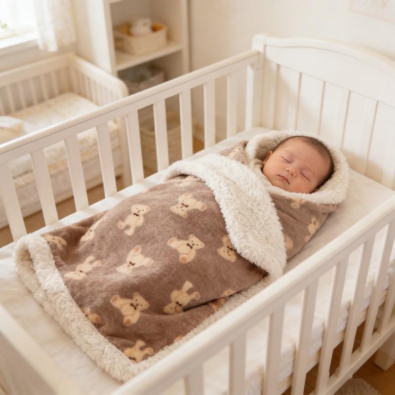 Newborn Winter Double-Layer Fleece Blanket With Folded Edge Baby Swaddle Wrap Stroller Crib Soft Warm Infant Throw