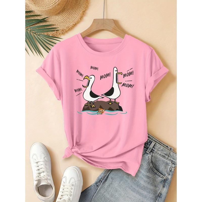 Printed T-Shirt, Women'S Casual Wear, Perfect for Vacations, Short-Sleeved with A Round Neck, Suitable for Spring and Summer,