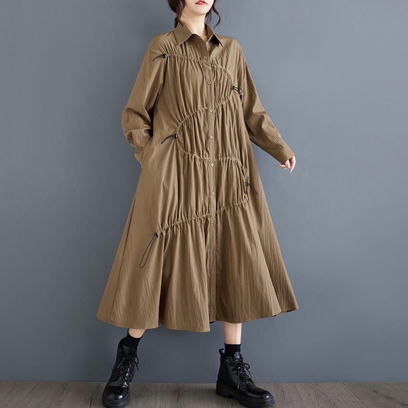 Long Sleeve Plus Size Vintage New In Dresses for Women Casual Loose Spring Autumn Shirt Dress