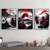 Landscape Canvas Painting Black And Red Posters Vintage Ink Art Wall Prints For Living Room Home 3pcs Frameless Japanese Natural