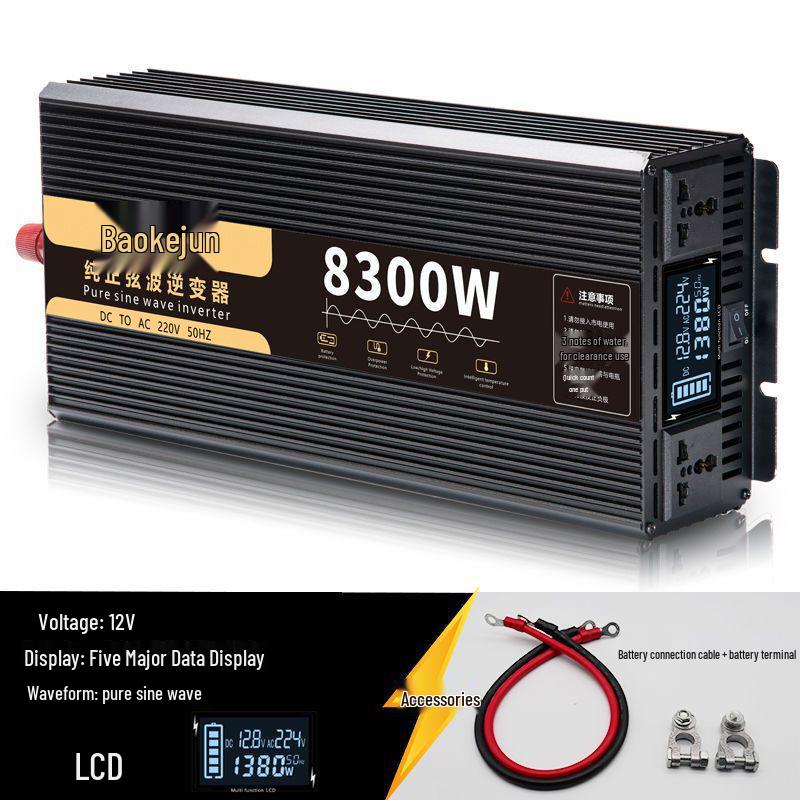 High-Power Pure Sine Wave Car Inverter: 12V/24V to 220V for Vehicle and Household Battery Conversion