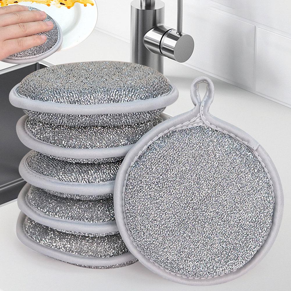 Double Sided Pot Cleaner Cleaning Rags Reusable Metal Cleaning Cloth Built-in Sponge Kitchen Pot Dish Pan Dishcloth for Wet Dry
