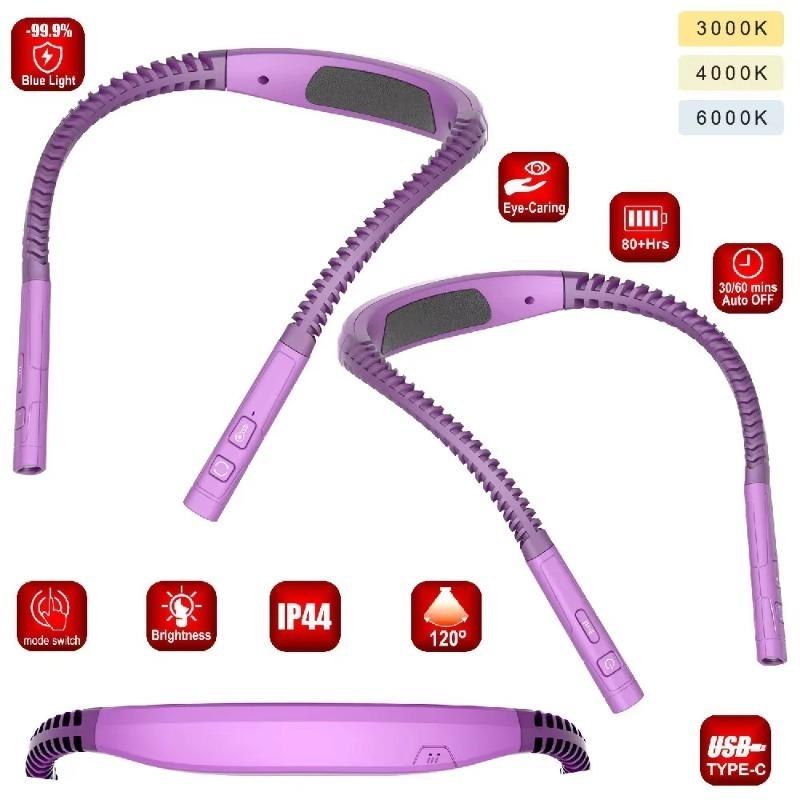 LED Neck Reading Lights Rechargeable Flexible Reading Lamps Bendable Adjustable Portable Hanging Book Light For Camping Lighting