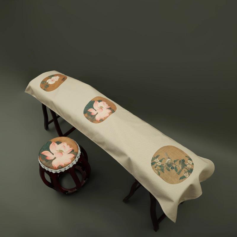 163-165cm Chinese Ancient Style Elegant Guzheng Cover Dust Cover Edge Classical Literary Piano Organ Keyboard Furniture Cover