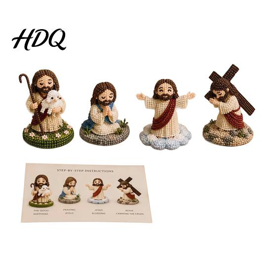 Heimdekoration Bastelset DIY Christliches Perlenbastelset Niedliches 4er-Pack Winzige Perlen-Jesus/Maria Schreibtischdekoration Handgefertigte Mini-Glaubensperlen mit Anleitung