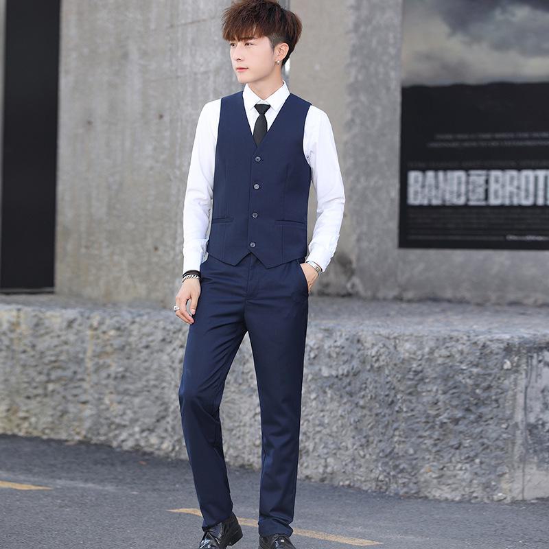 

Жилет мужской деловой повседневный костюм весна-лето 2024 года — цельный пошив L vest + 30 pants тёмно-синий