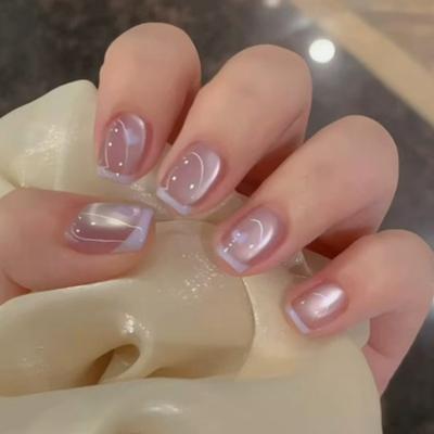 Sweet Milk Taro French Love Cat Eye Temperament Gentle Girl European and American Ins Style Removable Manicure 30 Pieces