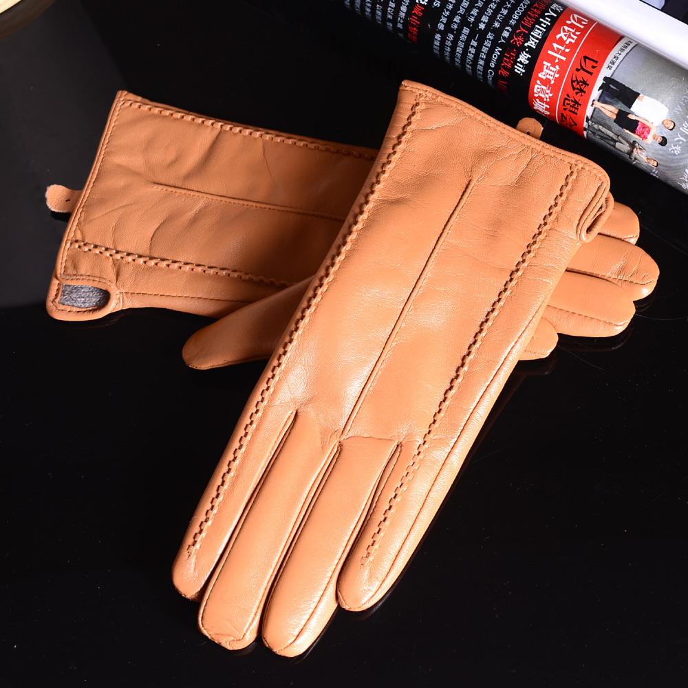Women's Ladies Elegant Real Leather Wool Lining Winter Goat Skin Classical Touch Screen Casual Riding Warm Short Gloves