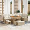Set of 9 Garden Sofas with Beige Cushions Poly Rattan Acacia, 2-seater Garden Sofa with Beige Cushions Poly 3362536