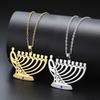 Chanukah Menorah Necklace Religious Jerusalem Temple Hanukkah Shammash Pendant Stainless Steel Judaica Jewelry