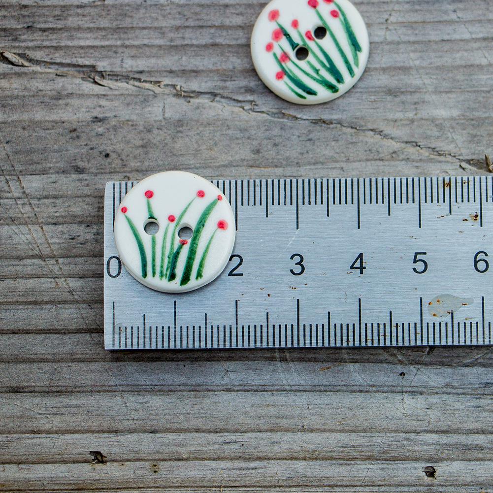 20mm Round Small Flower Ceramic Button for Clothing and Crafts, Handmade from Jingdezhen.