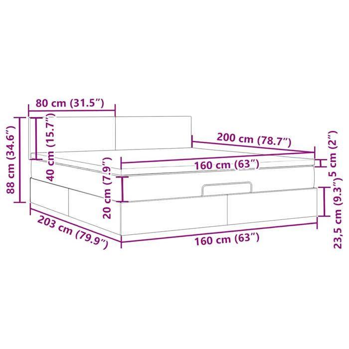 VidaXL Ottoman Bed Frame with Light Grey Mattress 160x200 Cm Velvet, Bed Frame, Upholstered Bed Frame, Bed Frame 3311711