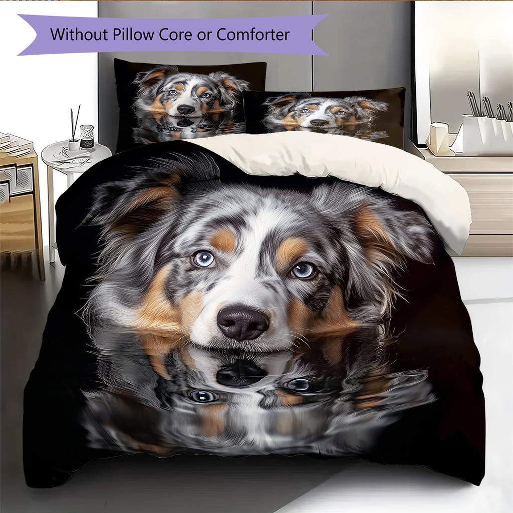 Black Australian Shepherd Pattern Bedding Home Decoration Birthday Gift (1 * duvet cover + 2 * pillowcase, without core)
