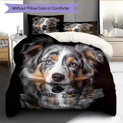 Black Australian Shepherd Pattern Bedding Home Decoration Birthday Gift (1 * Duvet Cover + 2 * Pillowcase, Without Core)