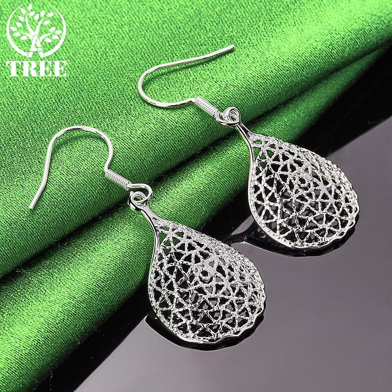 Retro 925 Sterling Silver Hollow Water Droplet Drop Earrings For Lady Birthday Wedding Party Versatile Design Jewelry Accessorie