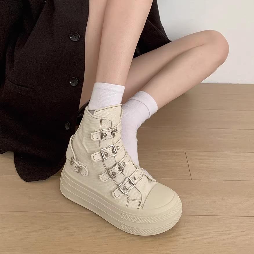 CHABELLA Women's High Top Canvas Shoe Design Buckle Strap Zip Simplicity Female Shoes   High Street Grace Waling Shoes