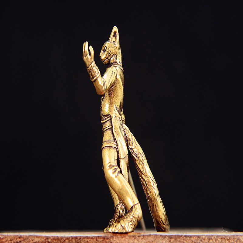 Латунний Кіт-Мечник Маленька Статуетка Ретро Персонажі Воїн Мініатюрні Фігурки Настільні Прикраси Вироби