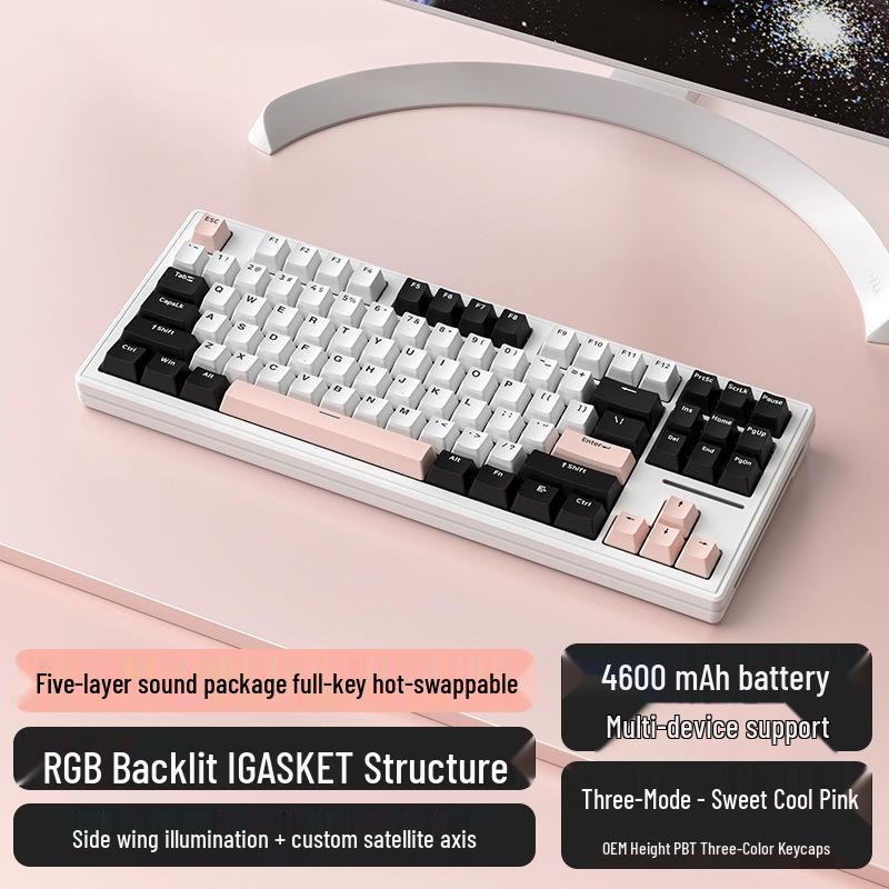 Xinmeng M87 Wireless RGB Mechanical Gaming Keyboard with Bluetooth, Customizable Hot-Swappable Gasket, Wired/Wireless Modes