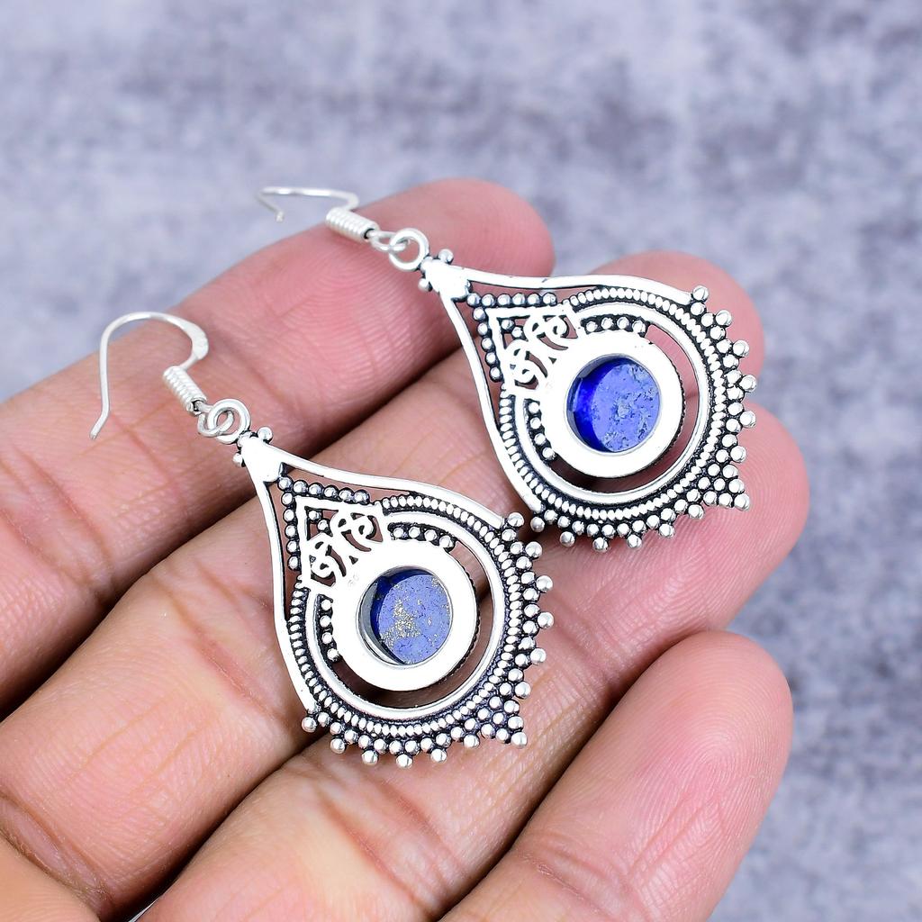 Lapis Lazuli Gemstone Handmade 925 Sterling Silver Jewelry Earring 2.17" M-2700