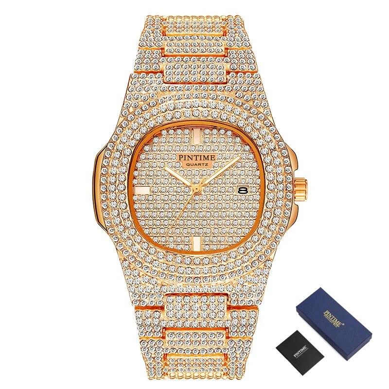 

Iced Out часы мужские бриллиантовые стальные золотые мужские часы лучший бренд класса люкс с календарем мужские наручные часы Relogio Masculino Relojes