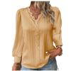 Women's V Neck Top Soft Shirt Lace Long Sleeves Shirt for Spring and Autumn
