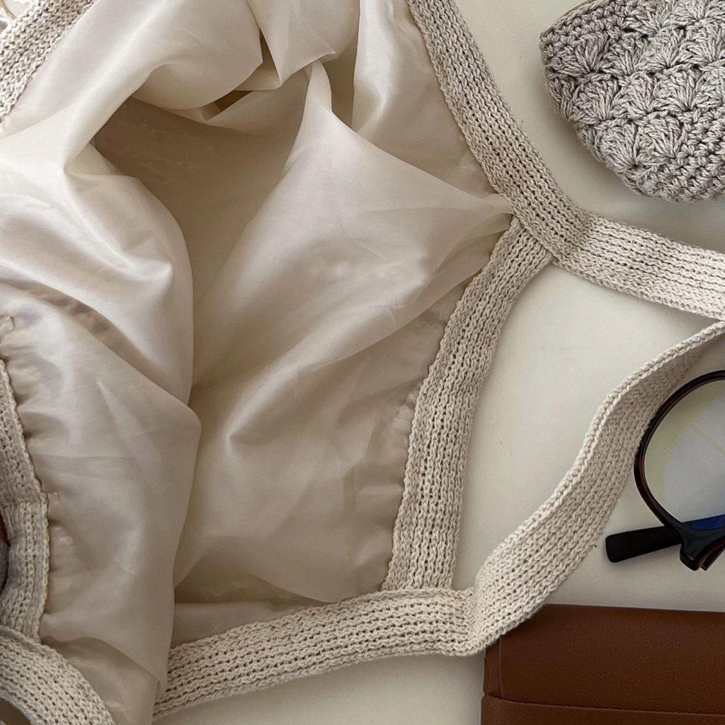 Xiaohongshu Trendy Cotton Knit Hollow-out Tote Bag for Women – Unique Design Net Handbag