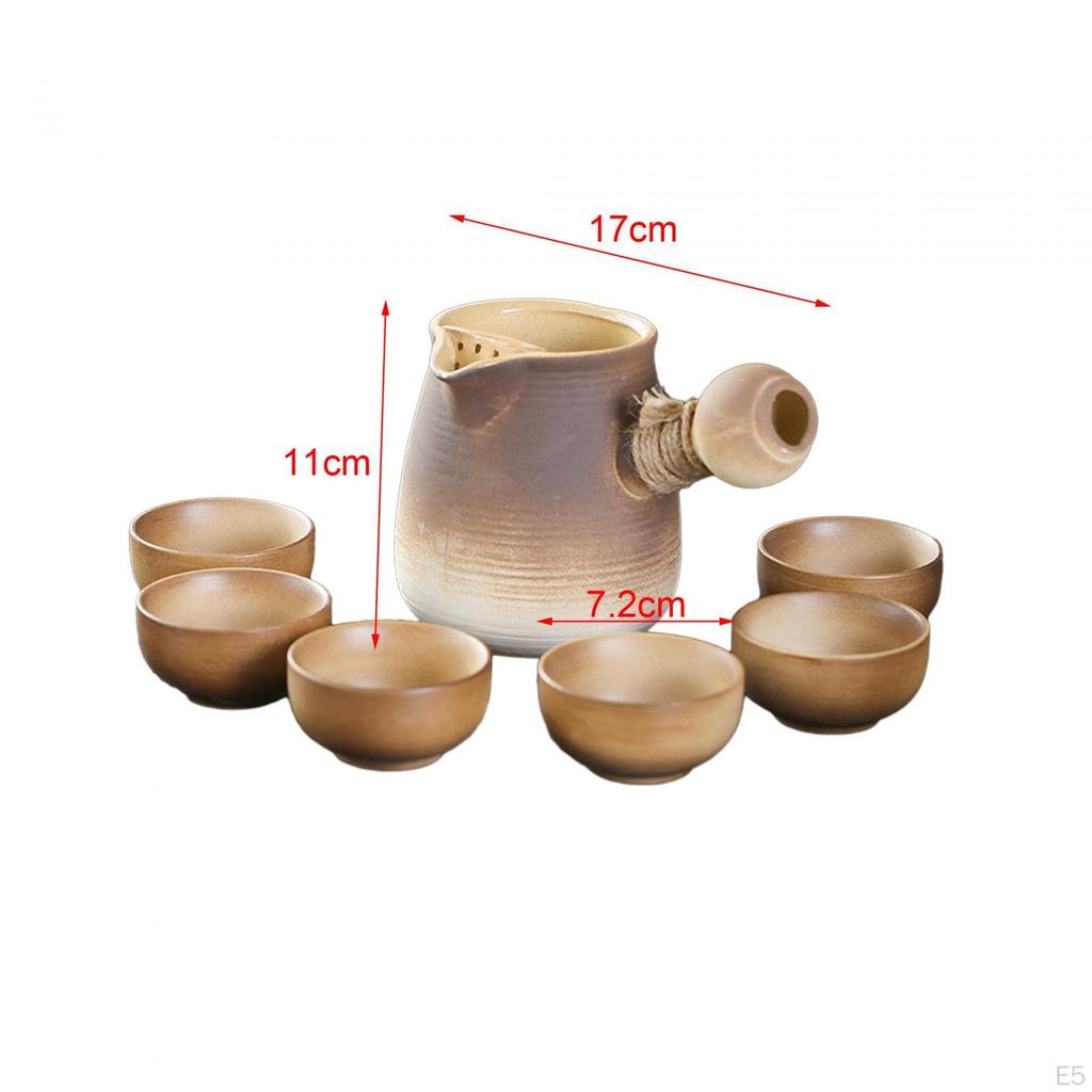 Ceramic Teapot and 6 Cups Tea Maker Chinese Traditional with Rope Wrapped Handle Infuser