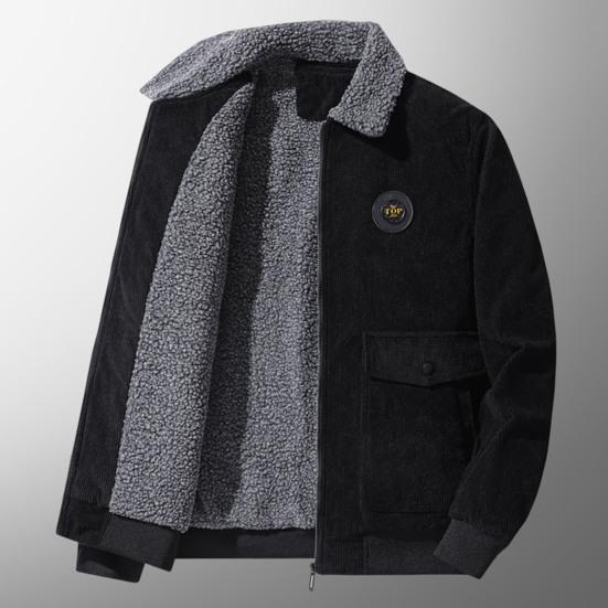 Men Autumn Winter Solid Color Jacket Lapel Long Sleeve Flap Pockets Zipper