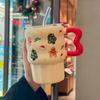 Cute Christmas Ceramic Mug with Lid for Girl's Birthday Gift High-value Straw Mug Souvenir