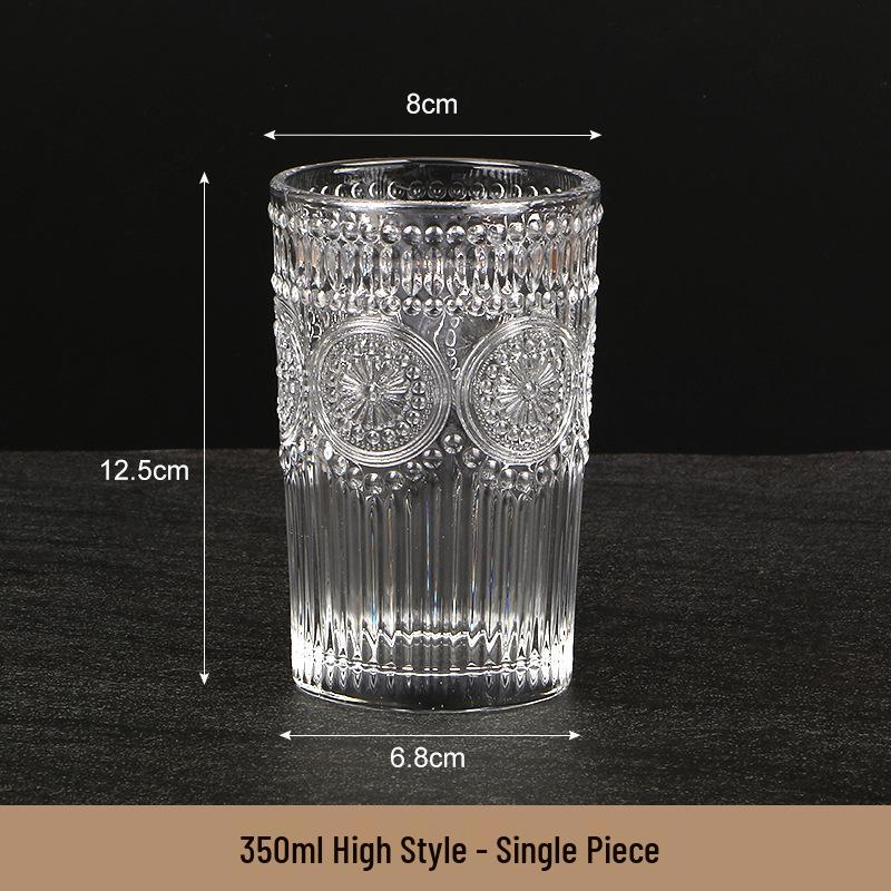 

Винтажный стакан из тисненого стекла с подсолнухом - Высококачественный прозрачный стакан для воды, молока, кофе или холодных напитков