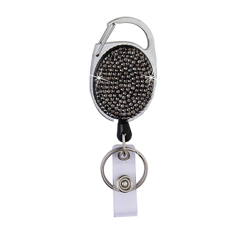 1pc Sparkle Retractable Crystal ID Name BadgeHolderBling Work Card Badge Reel,Fashion Rhinestone Badge Car Bag Keychain