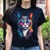 Cool Cat with Eyeglasses Color Splash Unisex T-shirt Black Navy Dark Heather