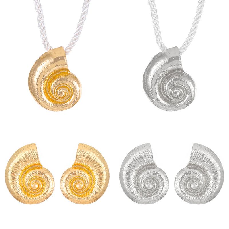 Fashionable Summer Vacation Ocean Conch Ear Studs Necklace For Women Trendy Beach Party Exaggerated Bohemian Jewelry Earrings