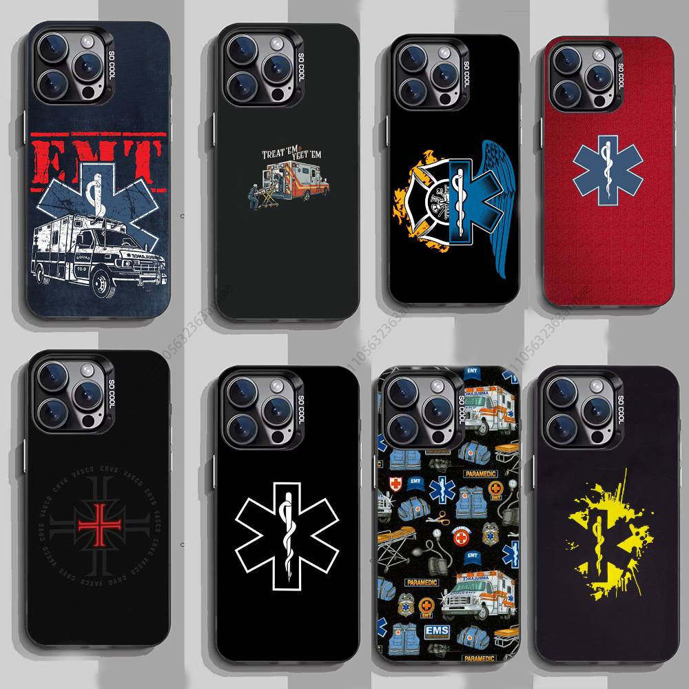 EMT EMS Ambulance Phone Case For iPhone 17,16,15,14,13,12,11,Pro,Max,Plus,Mini,X,XS,XR,8,S,SE Soft Black Case