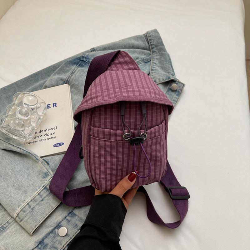 

Новая нейлоновая клетчатая сумка-мессенджер летняя универсальная нишевая маленькая сумка-саше для мобильного телефона спортивный велосипедный рюкзак фиолетовый